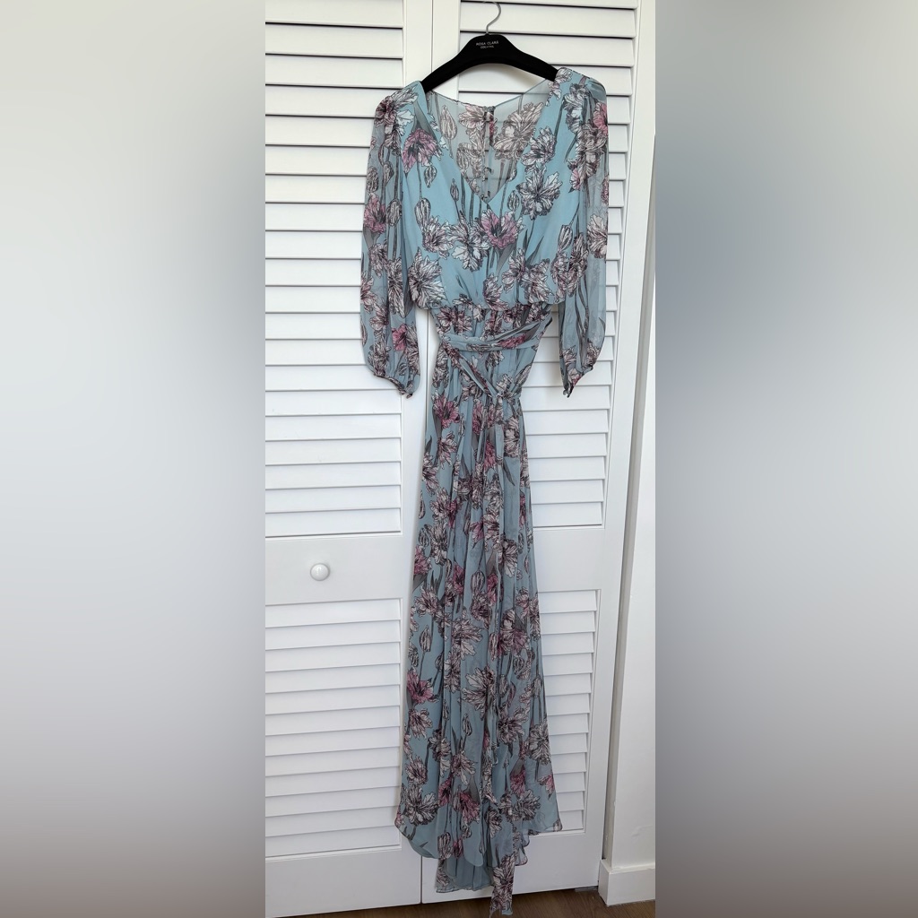 Rosa Clara Maxi Dress Long Sleeve In Light Blue And Pink Brand New